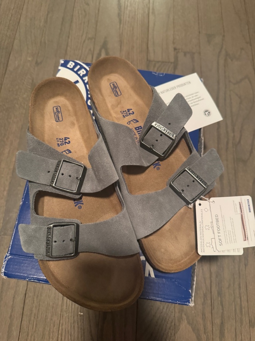 Birkenstock Arizona suede leather soft footbed in Gray size 42/9
